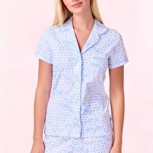 Roller Rabbit x LoveShackFancy Luna Bow Hearts Pajamas in Pale Blue
